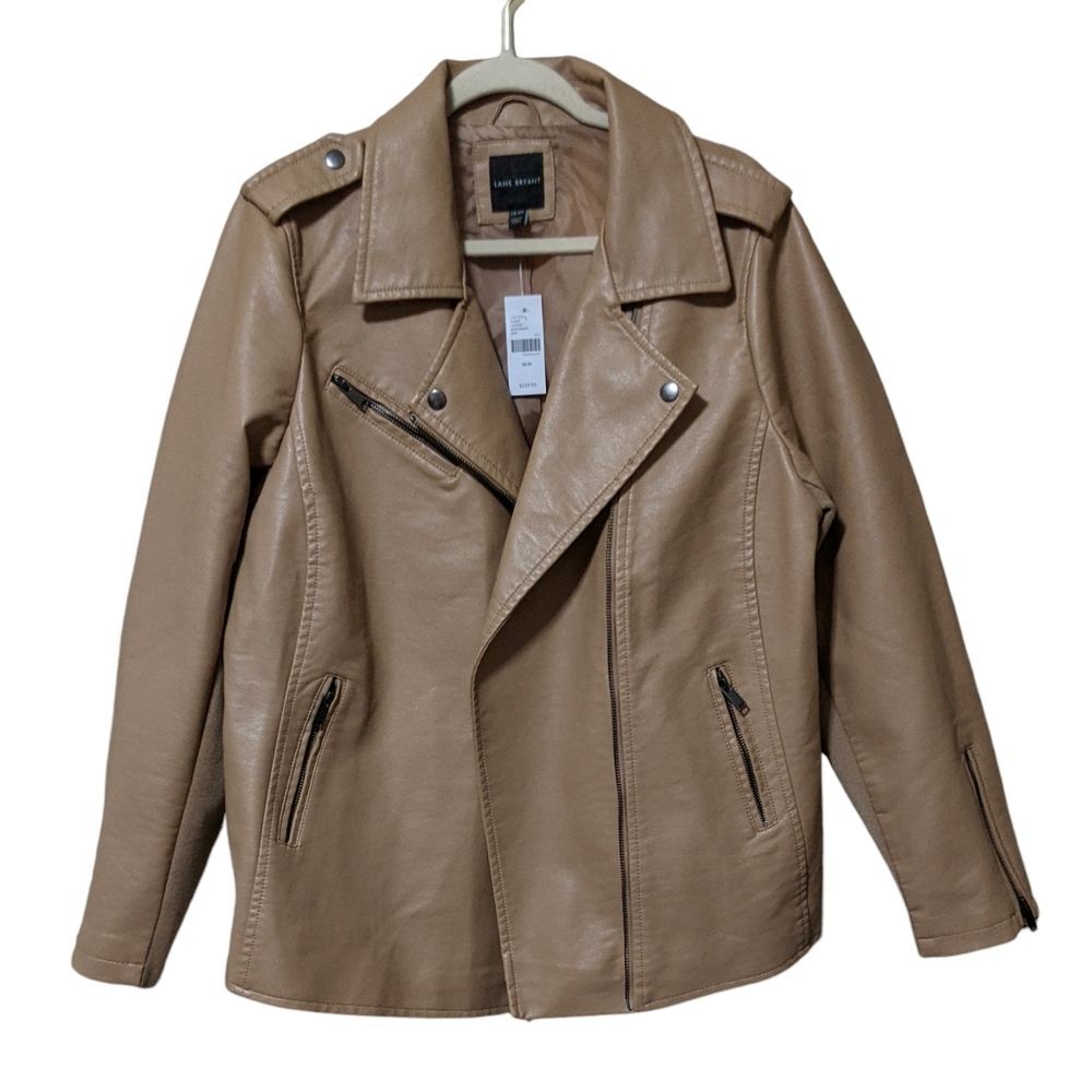 NWT Lane Bryant Faux-Leather Moto Jacket 18/20 notched collar asymmetrical zip